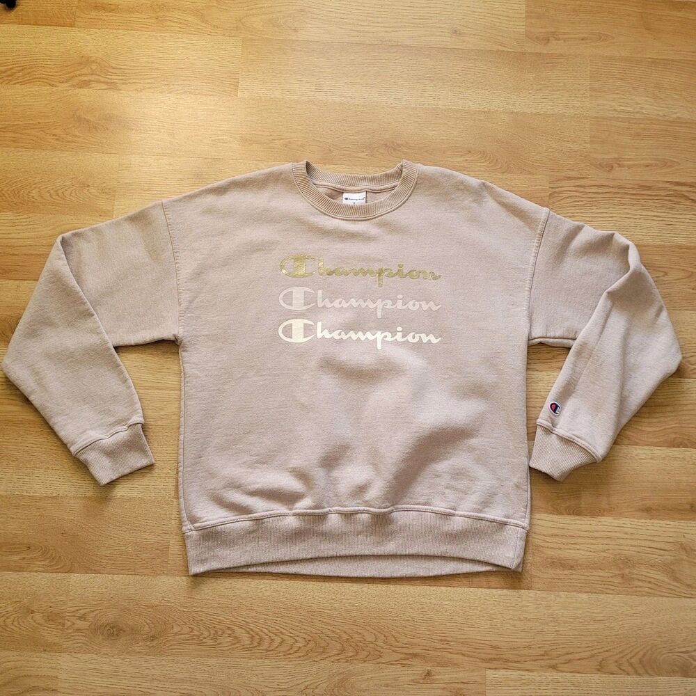 Champion Blush Pink Beige Fleece Crewneck Pullover Sweatshirt Small